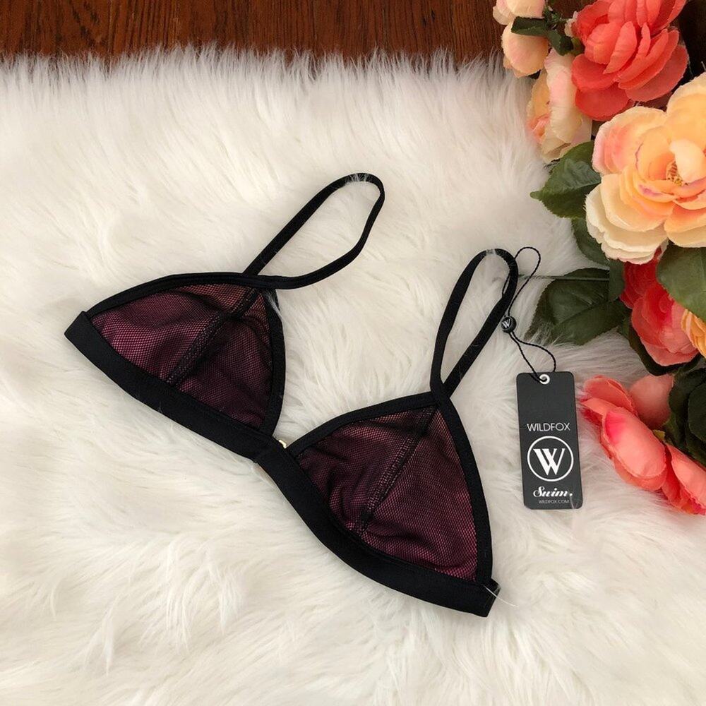 WILDFOX Pink Black Mesh Bikini Top NWT Adjustable
